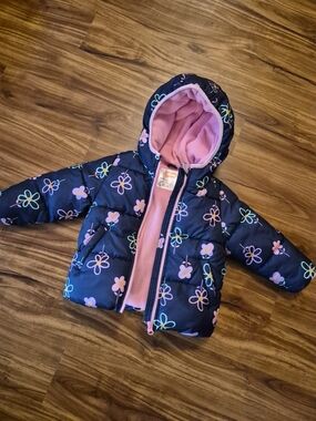 Jumping Beans Navy Floral Puffer Jacket with Pink Lining